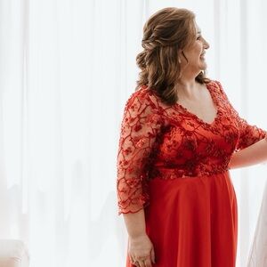 Carmen Alcira Red Embroidered Gown